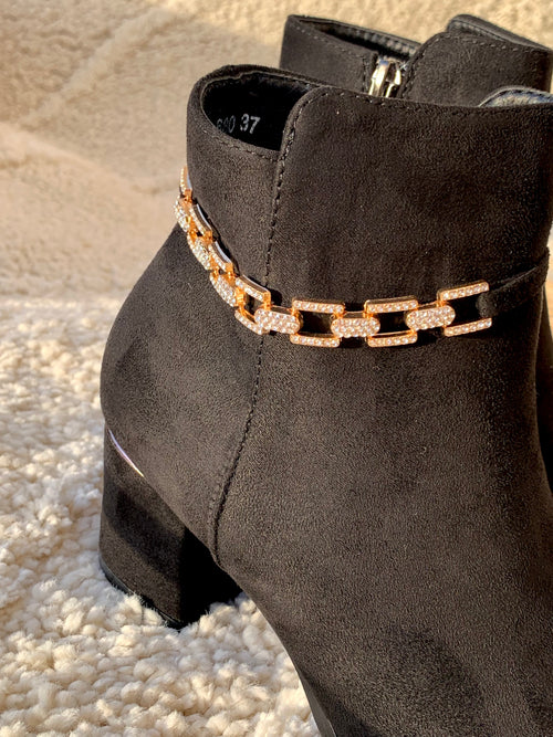 Black velvet with chain boots